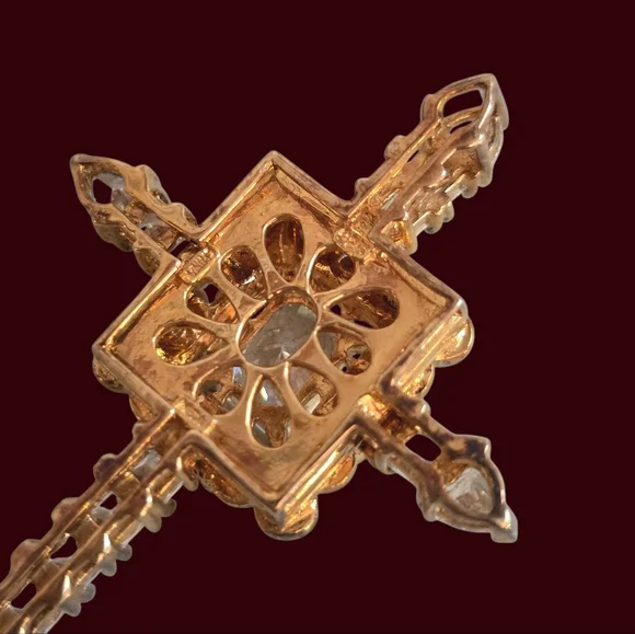Victoria Wieck CZ Rhinestones Pendant & Locket Cross On Gold Vermeil/SS